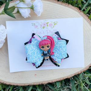 Dark Pink Pigtail Girl  Ribbon Bow