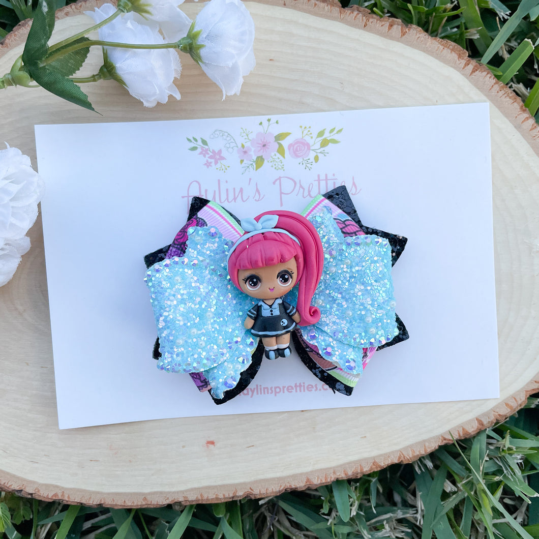 Dark Pink Pigtail Girl  Ribbon Bow