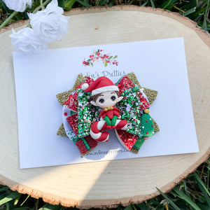 Elf on Candy Cane Ribbon Bow