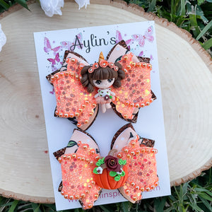 Pumpkin Girl Ribbon Piggies