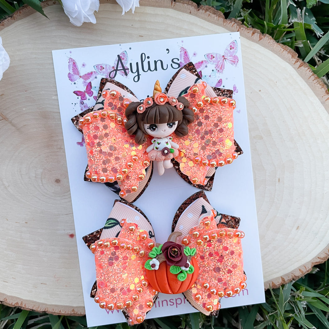 Pumpkin Girl Ribbon Piggies