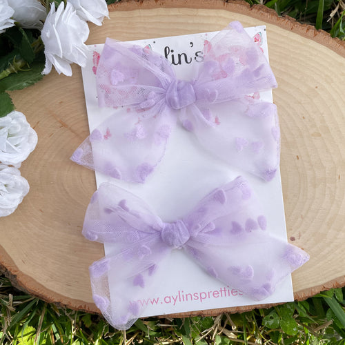 Lilac Hearts Tulle Bows