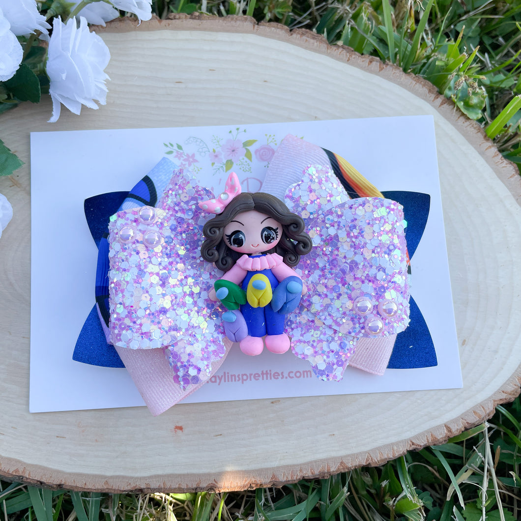 Pink and Blue Gamer Girl Ribbon Bow