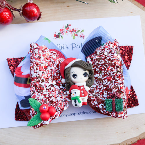 Girl and Snowman Ribbon Bow