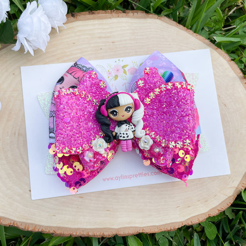 Black and White Hair Doll Ribbon Bow