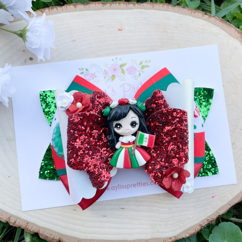 Mexican Flag Girl Ribbon Bow