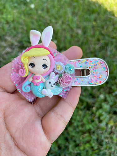 Mermaid Girl with Bunny Clip