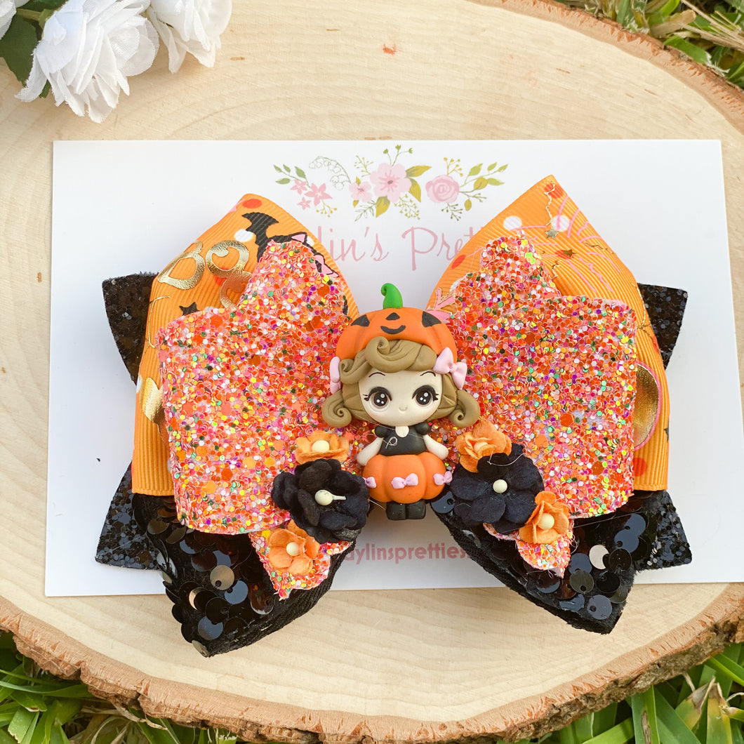 Pumpkin Girl Ribbon Bow