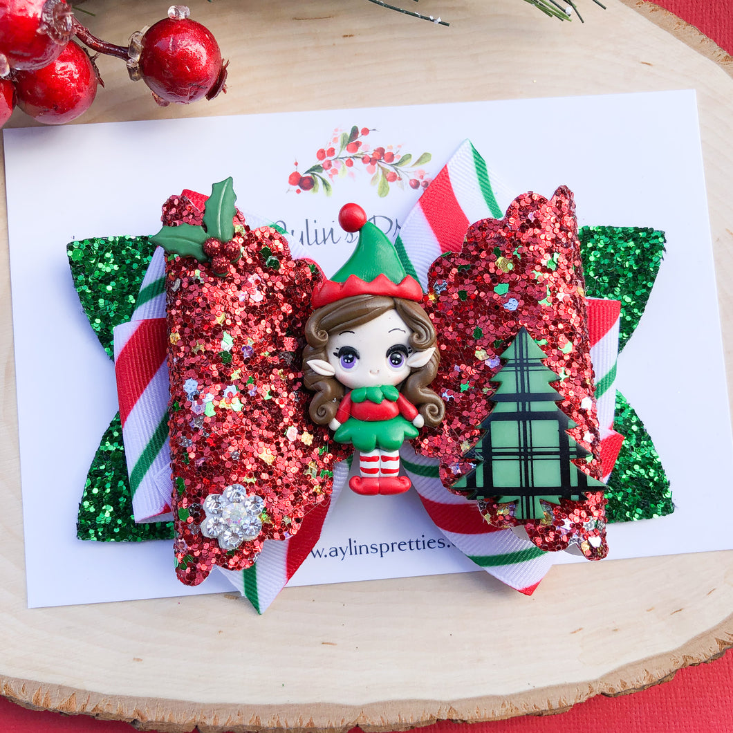 Green elf ribbon bow